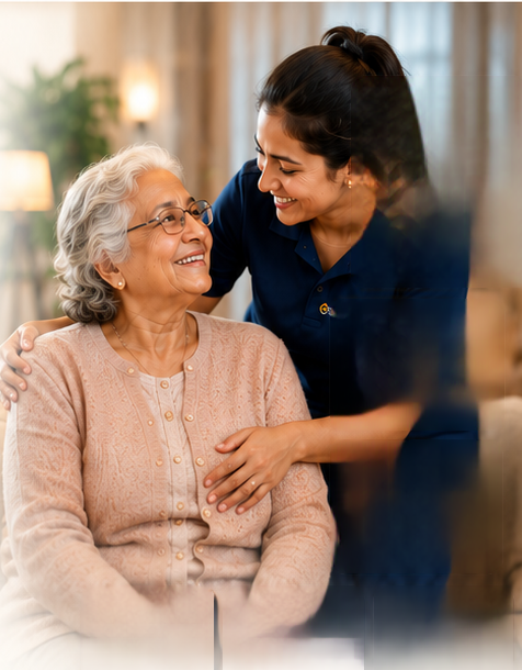 Caring nurse with elderly patient